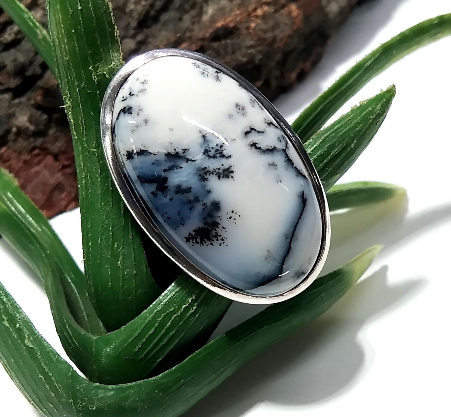 Natural Dendrite Opal Gemstone Ring, 925 Solid Starling Silver Ring, Oval Shape Stone Size 30x18 mm Handmade For Gift Birthday Ring Jewelry